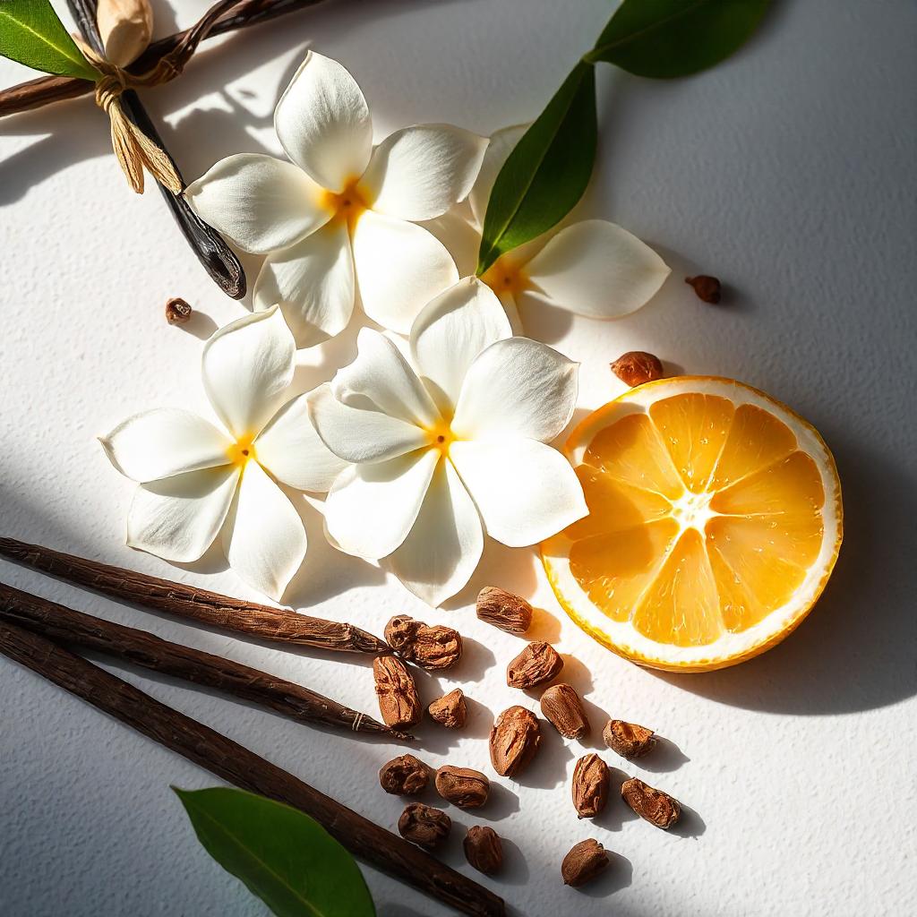 Vanilla, jasmine and benzoin represent the olfactory notes of the perfume.