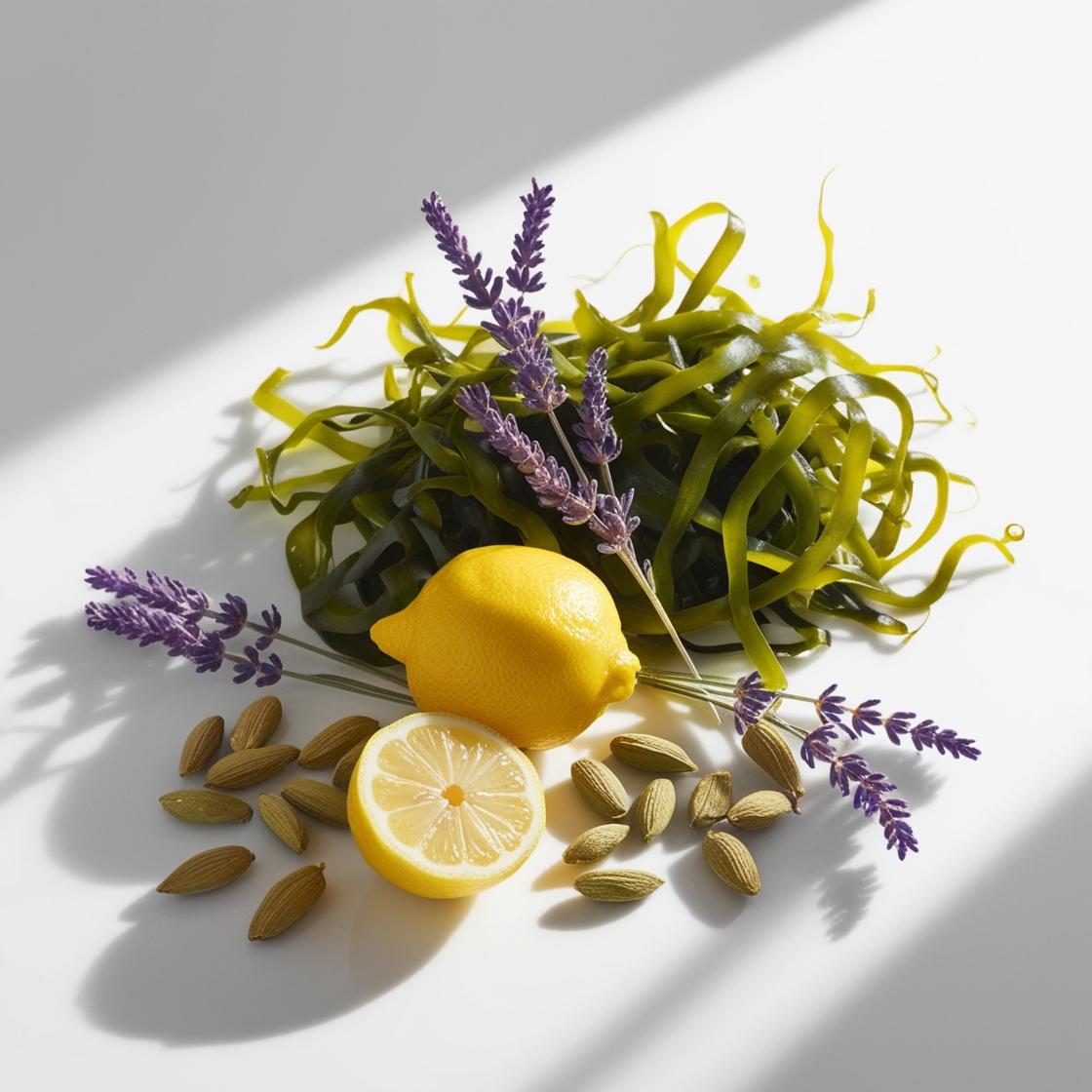 Lemon, seaweed, lavender and celery seeds represent the olfactory notes of the perfume.