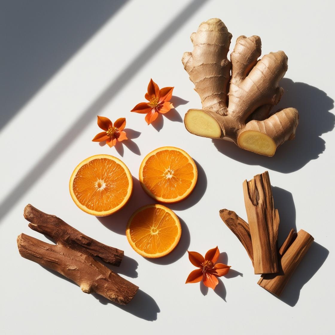 Orange and ginger represent the olfactory notes of the perfume.