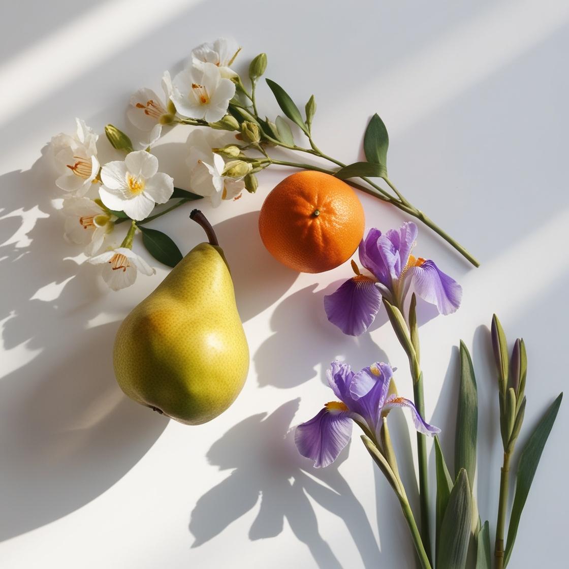 Pear, orange and orange blossom represent the olfactory notes of the perfume.