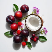 Plum, coconut and violet represent the olfactory notes of the perfume.