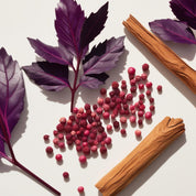 Violet leaves, pink pepper and cedar representing the olfactory notes of the perfume.