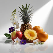 Pineapple, mandarin, apple, jasmine and violet represent the olfactory notes of the perfume.