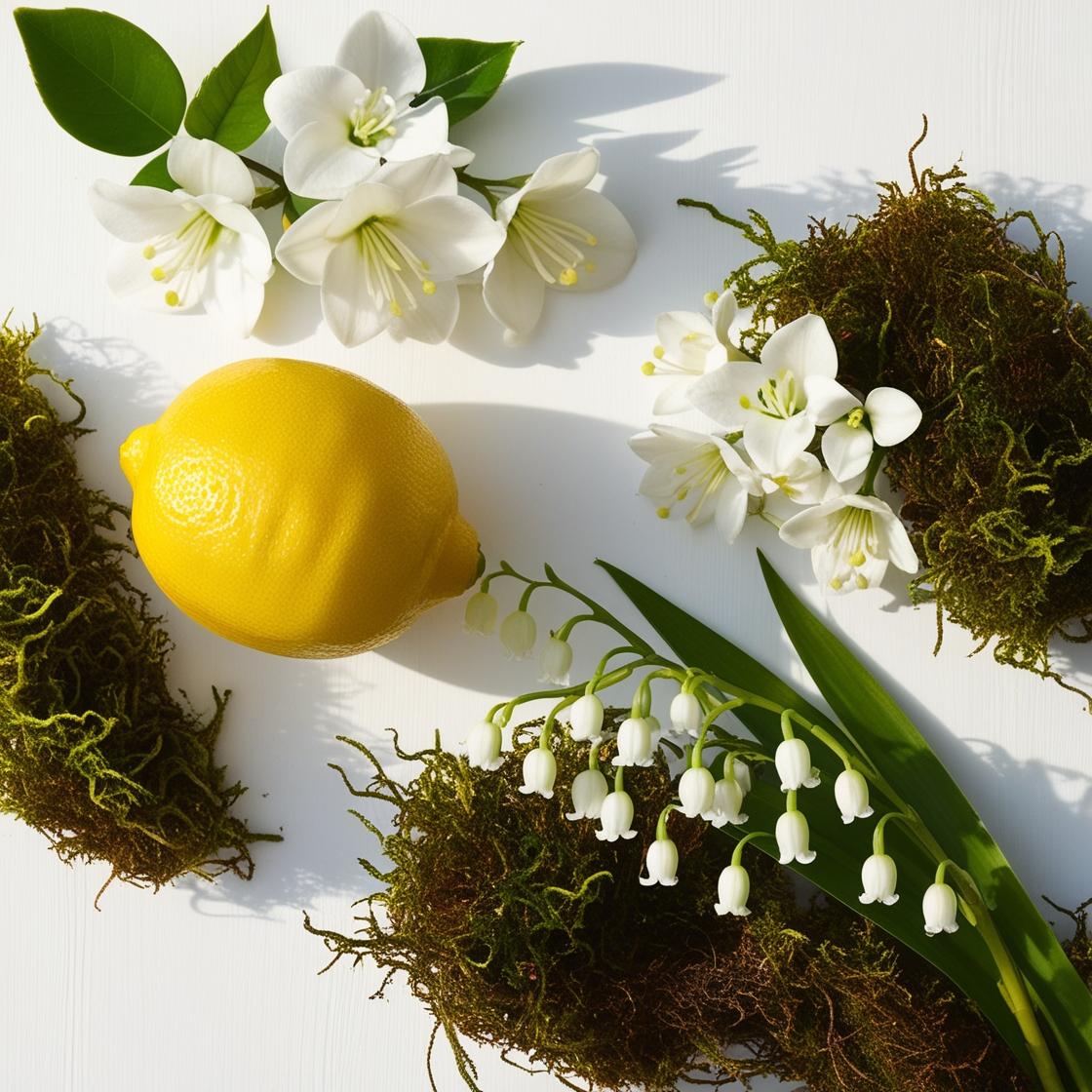 Lemon, jasmine and moss represent the olfactory notes of the perfume.